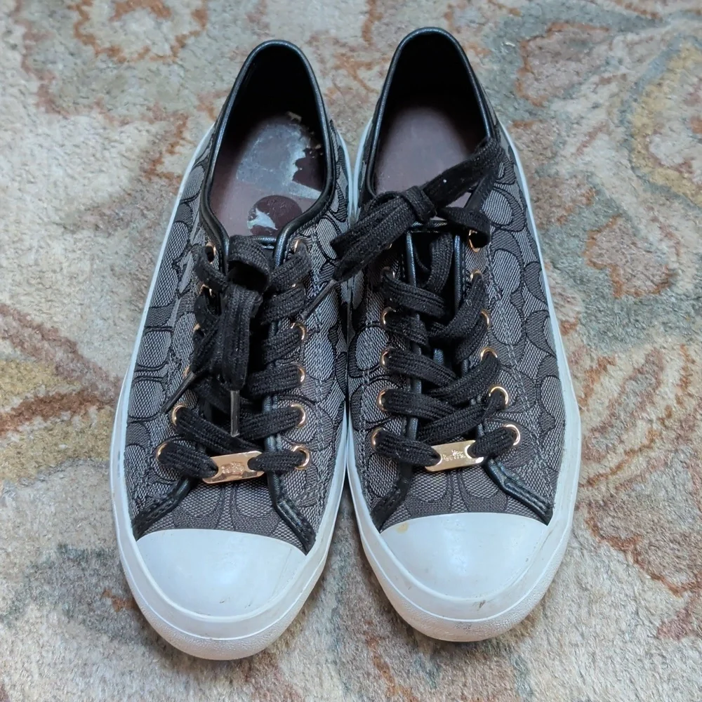 Coach Empire Black Signature Canvas Low-Top Sneakers with White Toe
